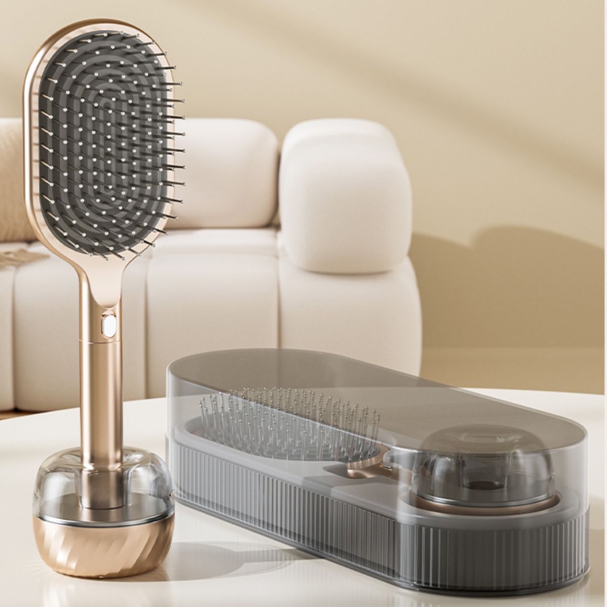Air Cushion Massage Hair Brush Set with Wall Mount Holder Base - Golden