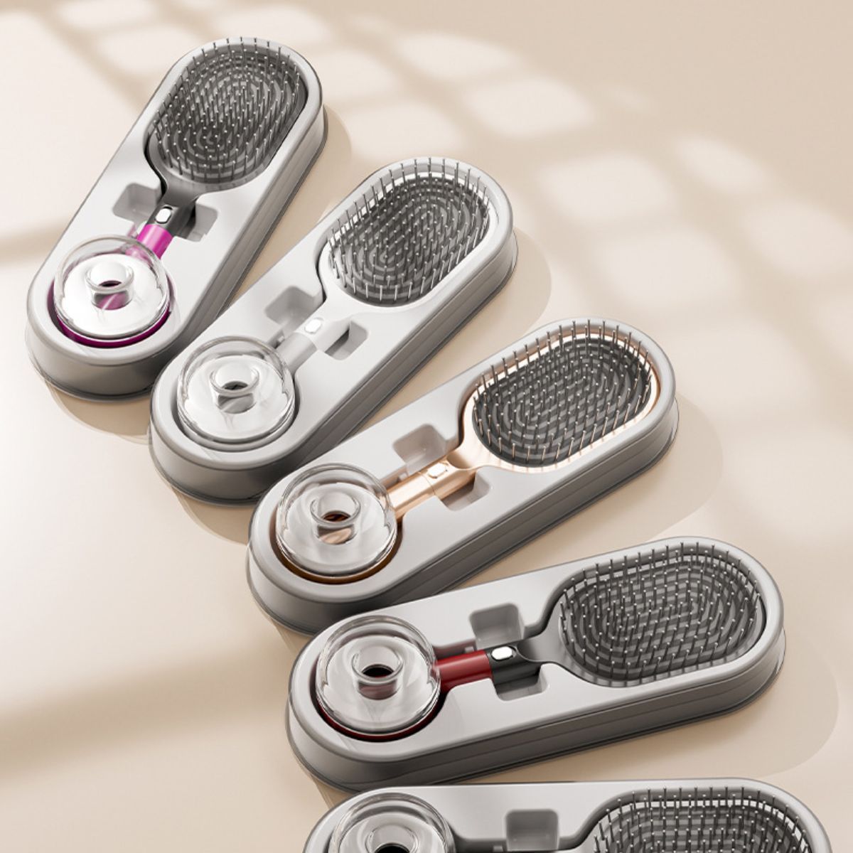Air Cushion Massage Hair Brush Set with Wall Mount Holder Base - Pink
