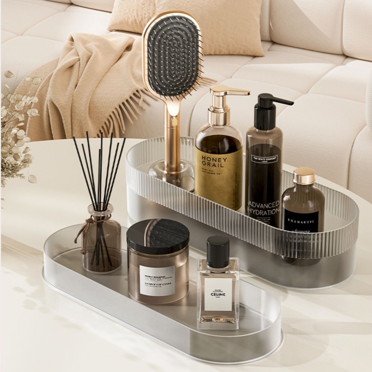 Air Cushion Massage Hair Brush Set with Wall Mount Holder Base - White