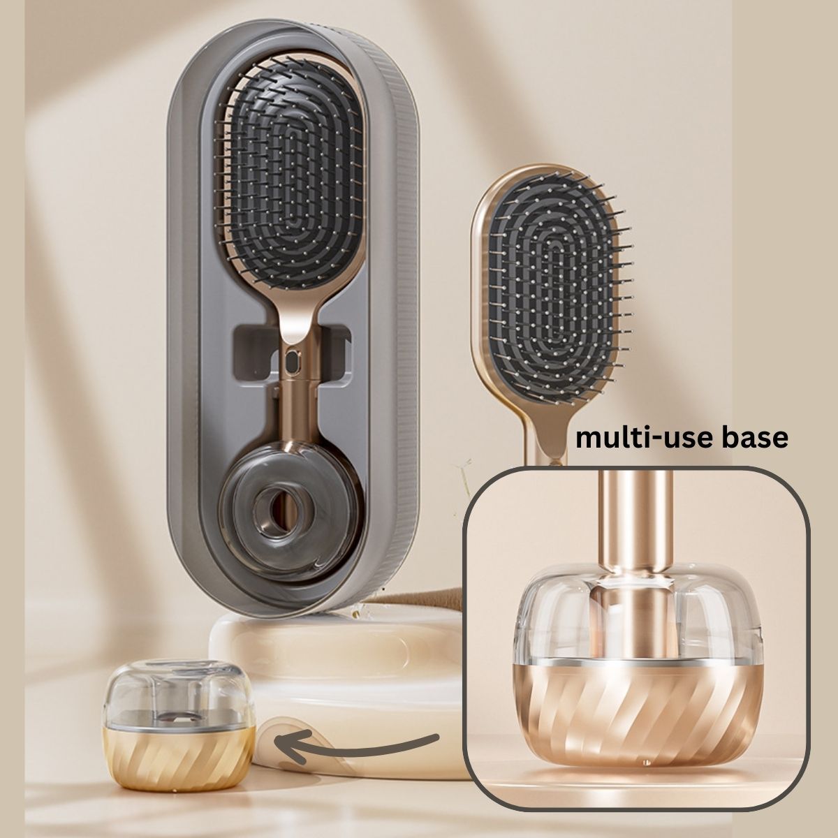 Air Cushion Massage Hair Brush Set with Wall Mount Holder Base - White