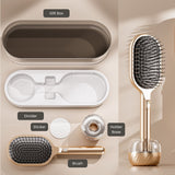 Air Cushion Massage Hair Brush Set with Wall Mount Holder Base - White
