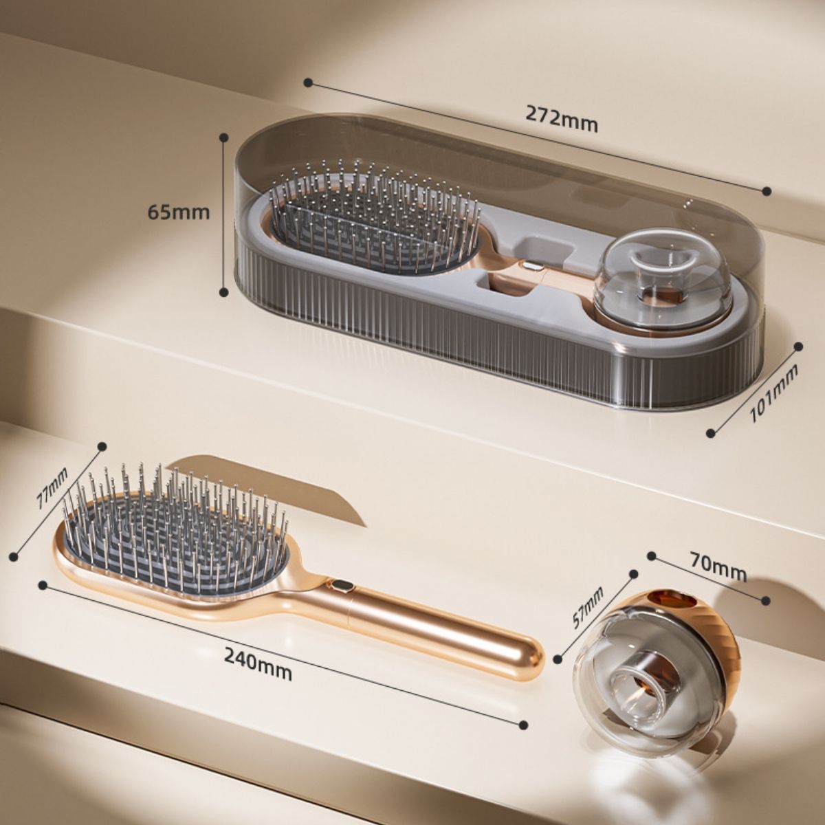 Air Cushion Massage Hair Brush Set with Wall Mount Holder Base - White