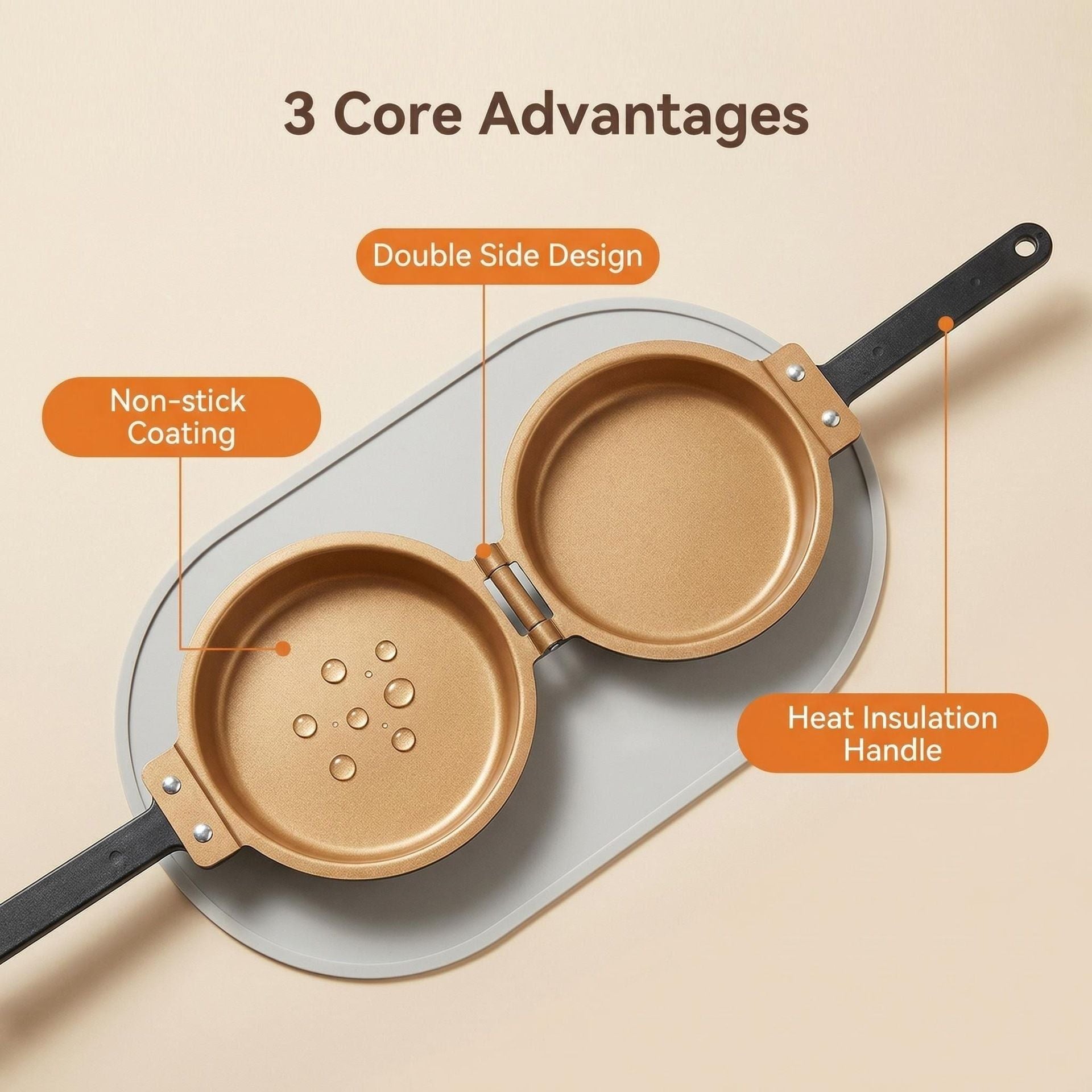 Double Sided Pancake Maker Flip Pan Non-Stick Omelette Egg Frying Pan 15cm