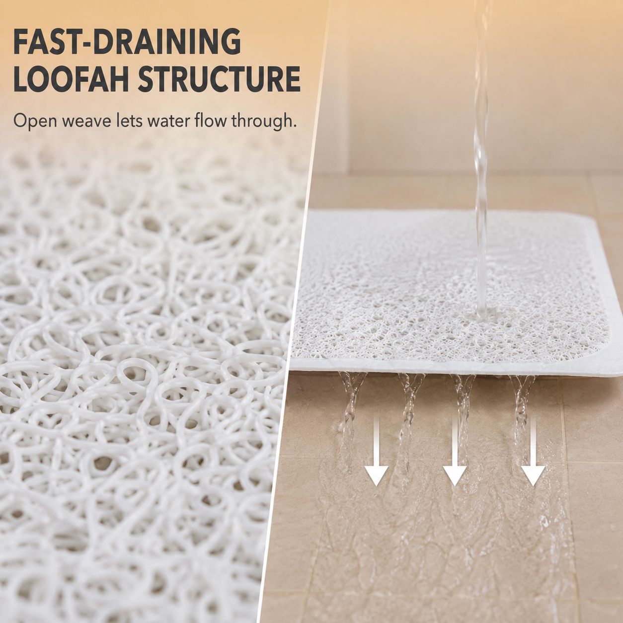 2 Pack Non-Slip Loofah Shower Mats 75x44cm Bathroom Bath Mat Machine Washable with Suction Caps Quick Drain