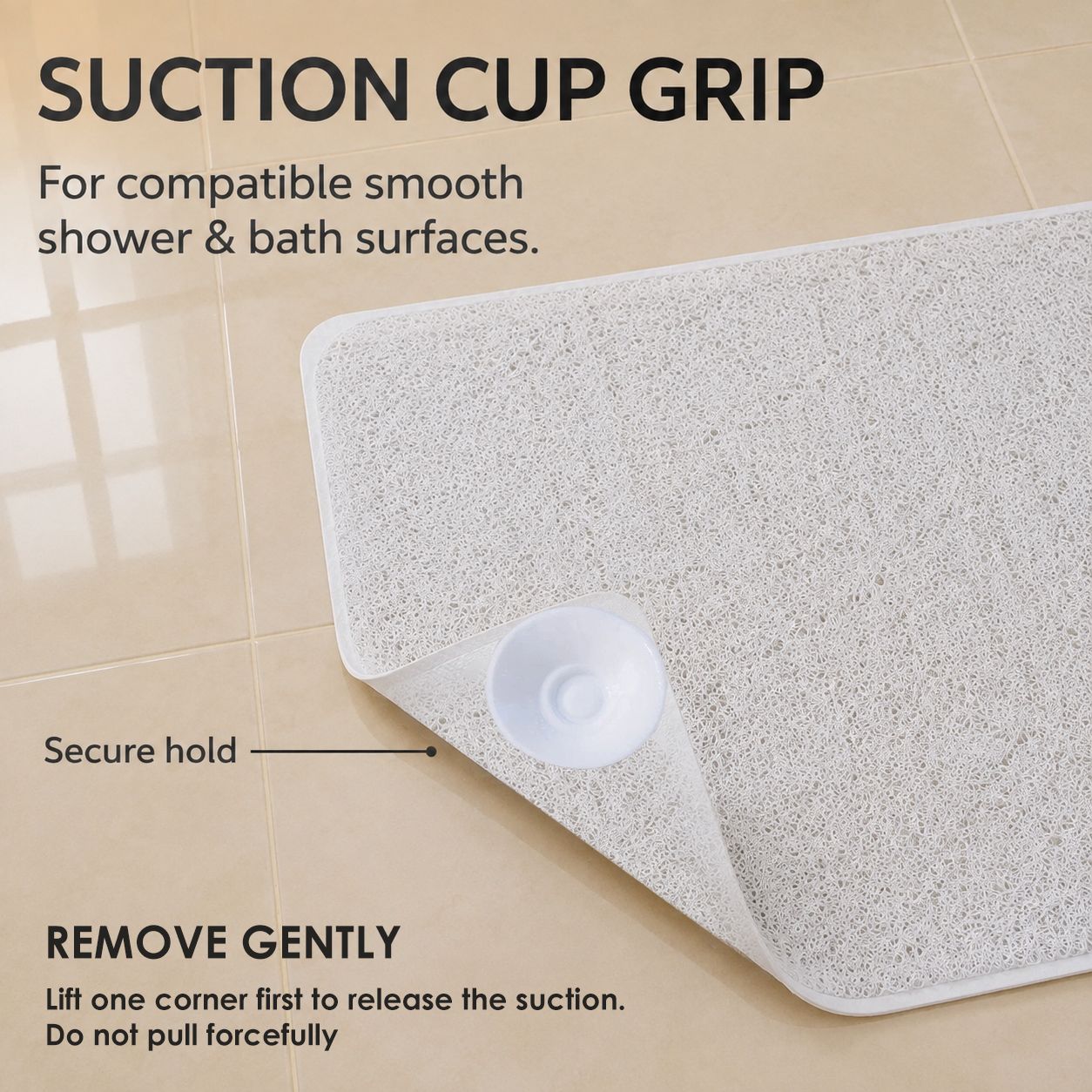 2 Pack Non-Slip Loofah Shower Mats 75x44cm Bathroom Bath Mat Machine Washable with Suction Caps Quick Drain