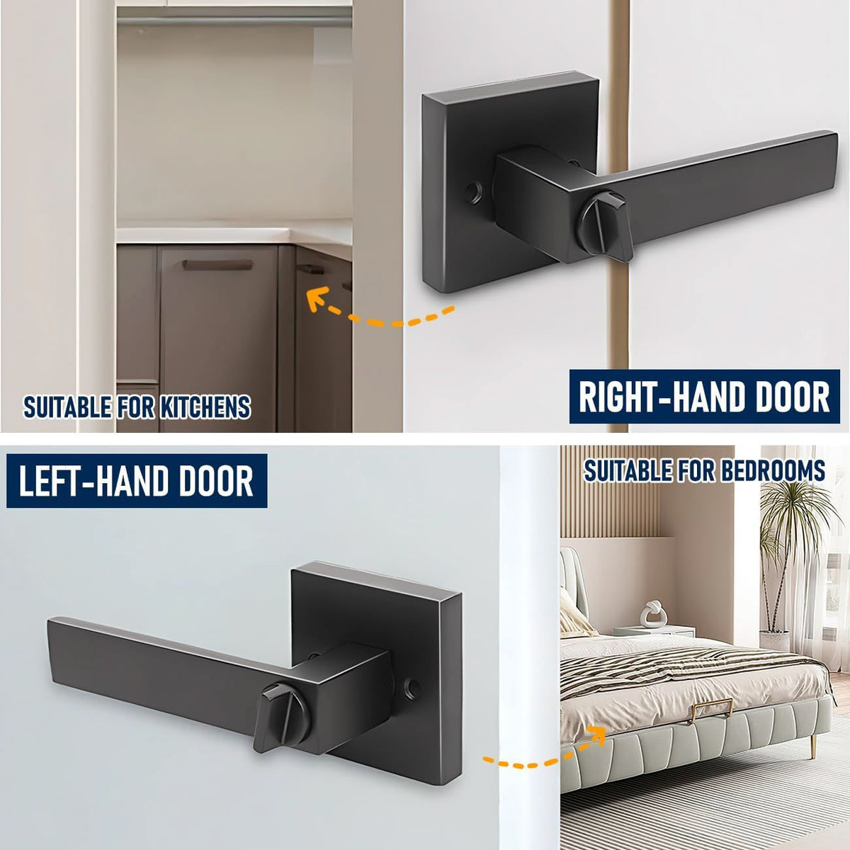 Matte Black Privacy Door Lever Handle with Keys, Heavy Duty Interior Door Lockset, Adjustable 60/70mm Backset, Reversible for Bedroom Bathroom Home Office