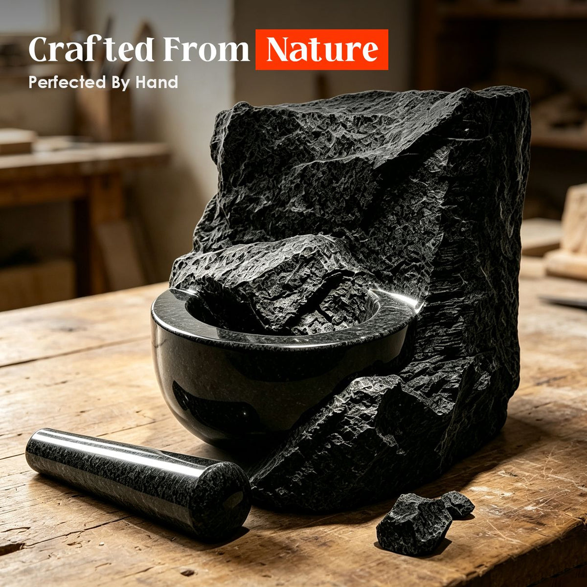 Granite Mortar and Pestle Set, 450ml Heavy Duty Stone Grinder Bowl with 17.5cm Pestle, Black, Manual Spice Grinder for Guacamole, Salsa, Pesto, Herbs, Spices, Nuts & Seeds