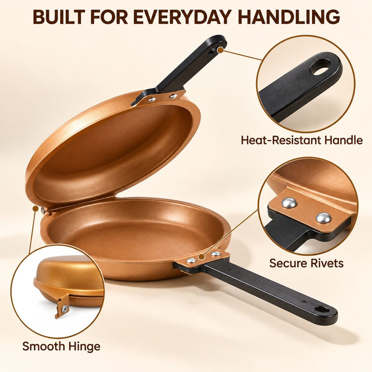 Double-Sided Non-Stick Frying Pan, Flip Pancake Pan with Heat-Resistant Handle for Eggs, Pancakes & Toast, Gas Electric & Ceramic Stoves