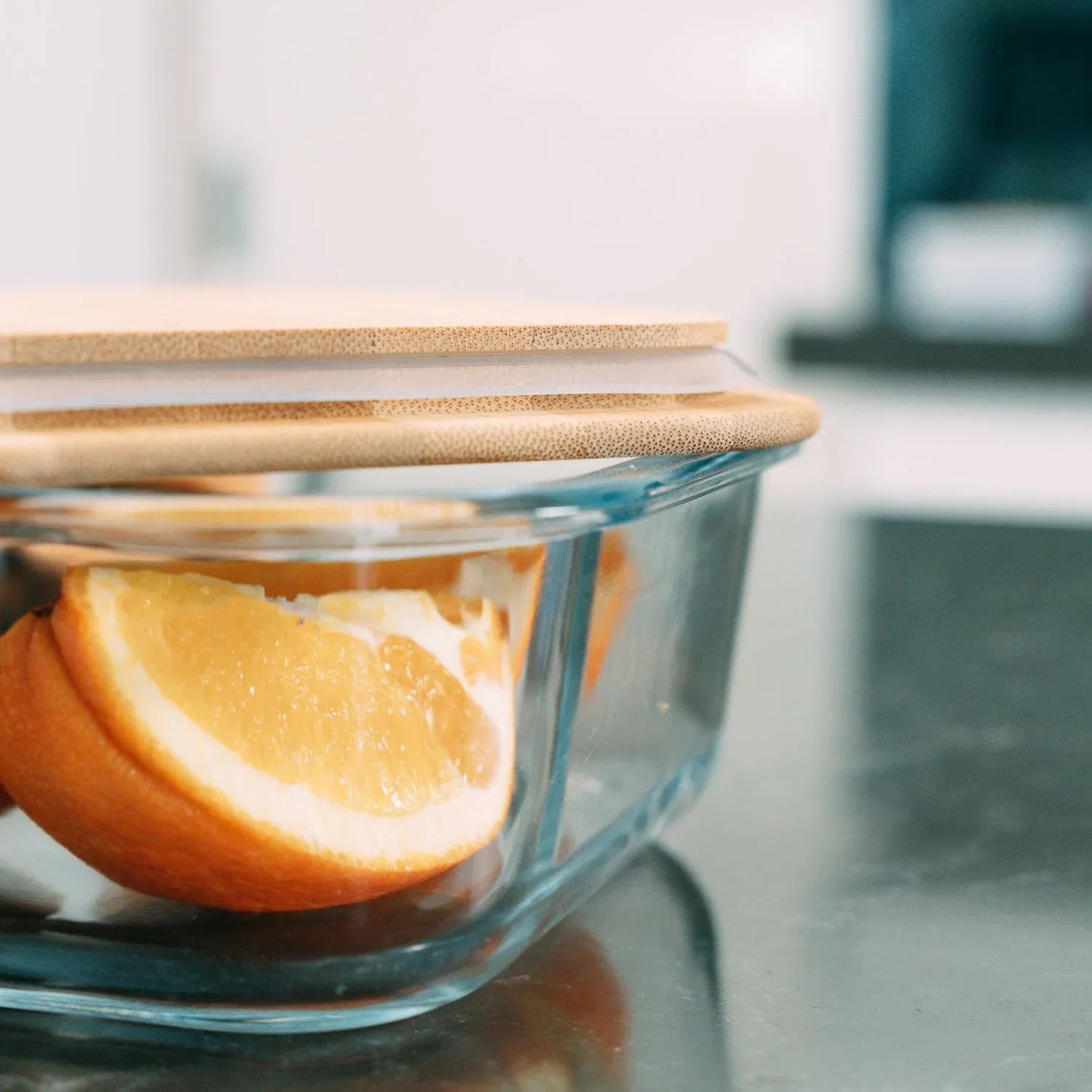 Medium Bamboo Food Container – Clear Glass with Bamboo Lid