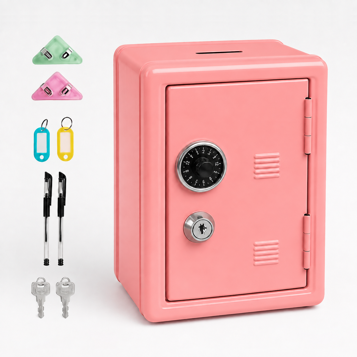 Lockable Metal Money Box, Cash & Coin Storage Box with Key Lock, Compact Piggy Bank for For Kids & Adults, Office & Small Valuables-coral pink