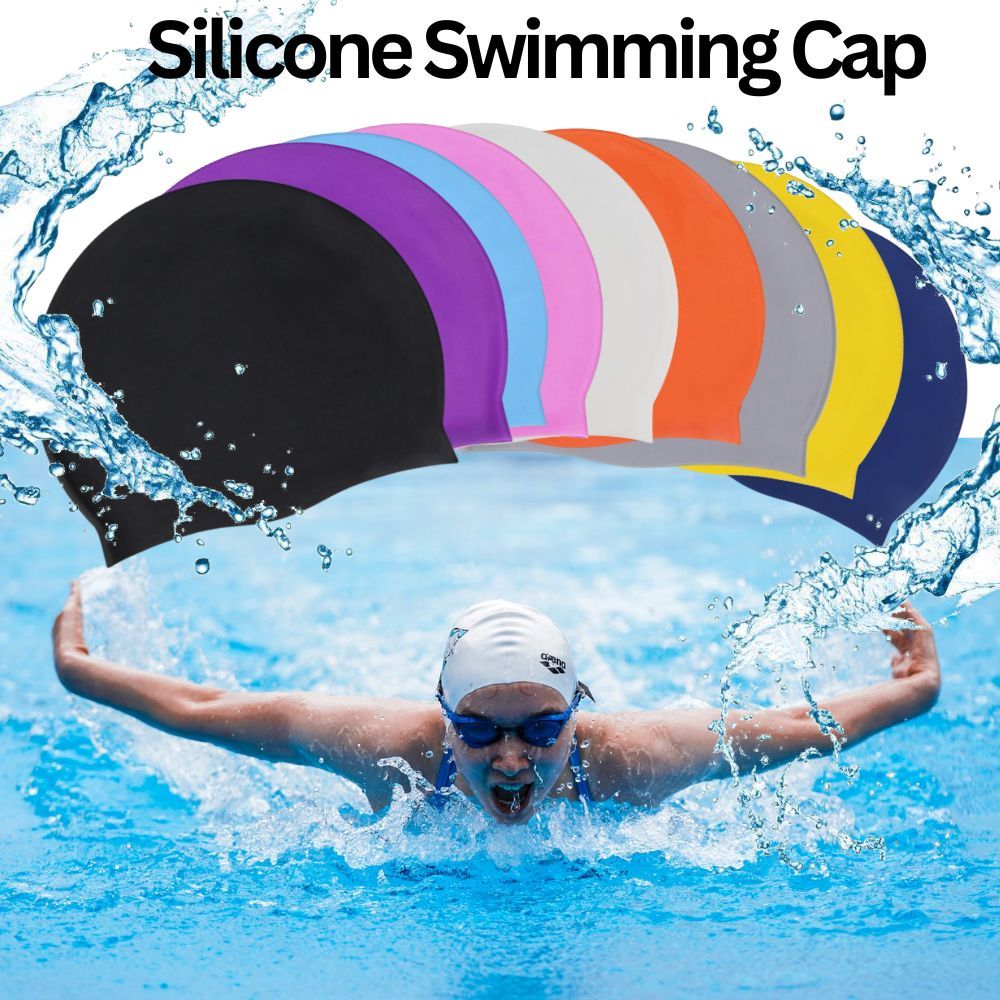 Silicone Swimming Cap Large Waterproof Swim Hat for Long Hair Men Women Adults-Orange