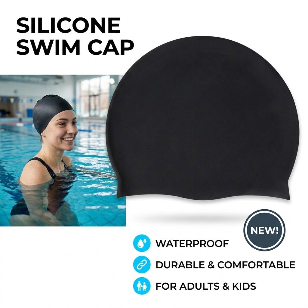 Silicone Swimming Cap Large Waterproof Swim Hat for Long Hair Men Women Adults-Yellow