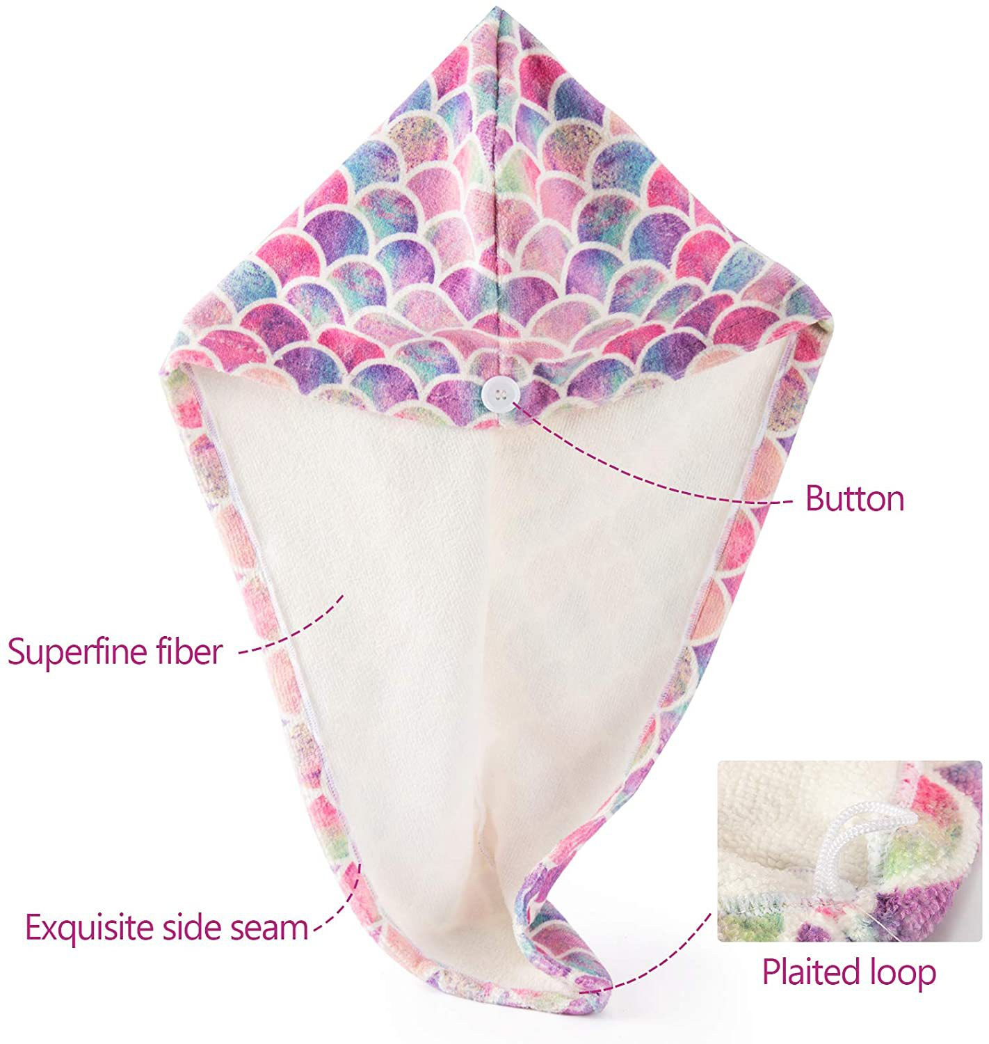 Fast Dry Microfiber Hair Drying Towel Turban Bath Head Wrap Hat Spa Fish Scales