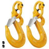 2SETS 2T Sling Hook With Hammerlock Heavy Duty Safety Latch Swivel Winch Hook For Trailer Safety Chain-Yellow