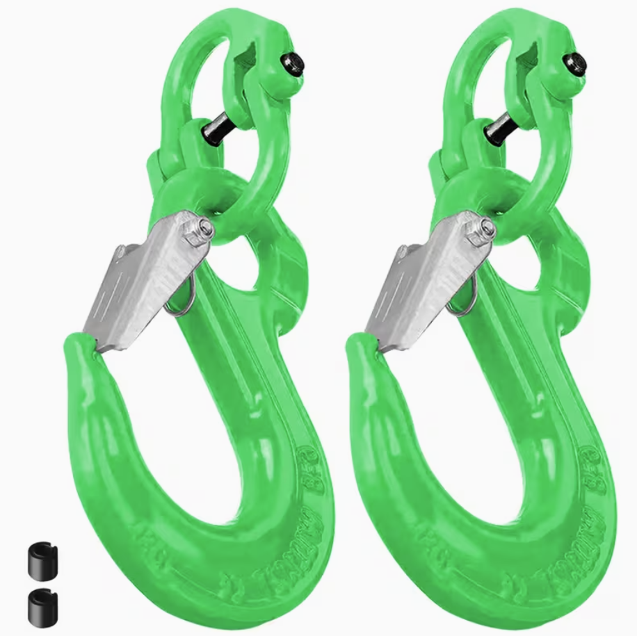 2SET 3.15T Sling Hook Heavy Duty Hammerlock/Slip Hook Kit With Swivel Winch & Safety Latch-Green