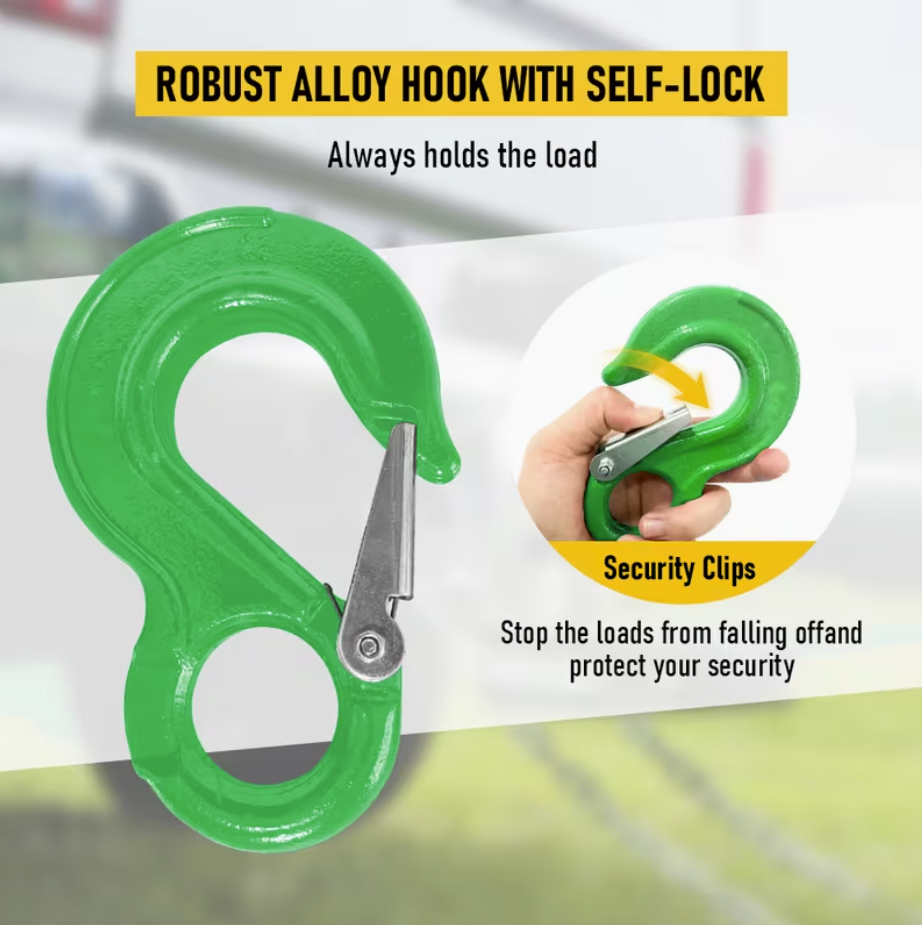 2SET 3.15T Sling Hook Heavy Duty Hammerlock/Slip Hook Kit With Swivel Winch & Safety Latch-Green