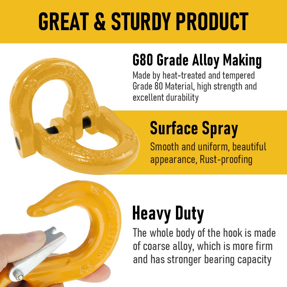 2SET 3.15T Sling Hook Heavy Duty Hammerlock/Slip Hook Kit With Swivel Winch & Safety Latch- Yellow
