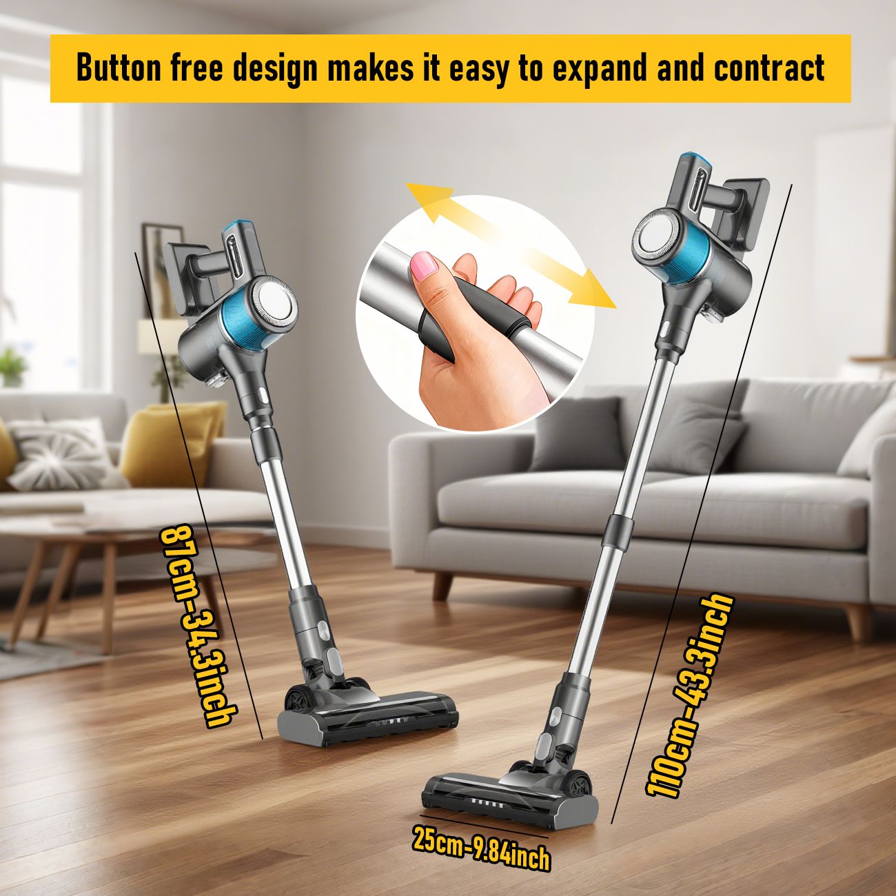 8-in-1 Cordless Vacuum Cleaner 2 Modes Anti-Tangle Brush For Pet Hair On Hardwood Floors & Carpets