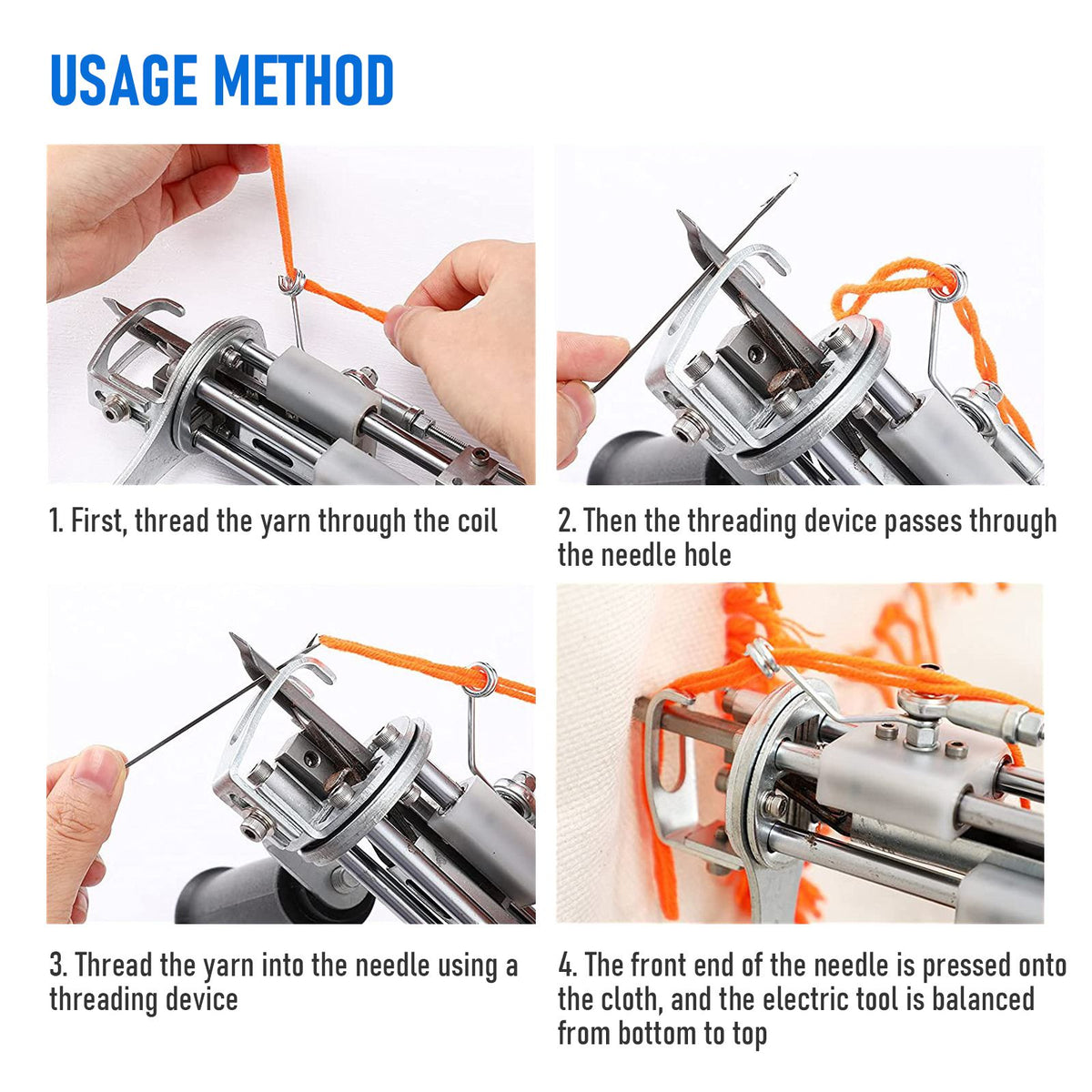2-in-1 Electric Tufting Gun for Carpet & Rugs, Cut & Loop Pile, 7–18mm Adjustable, 100W, 100–240V-BLUE