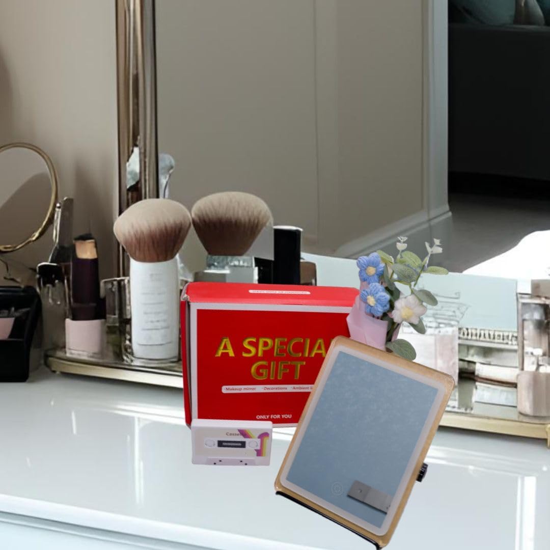 Gifts Set for Women, Wife, Girl Friend, LED Vanity Makeup Mirror with Adjustable Rack, Portable Travel Mirror Touch Control Light Strip, Compact Design for Home & Travel