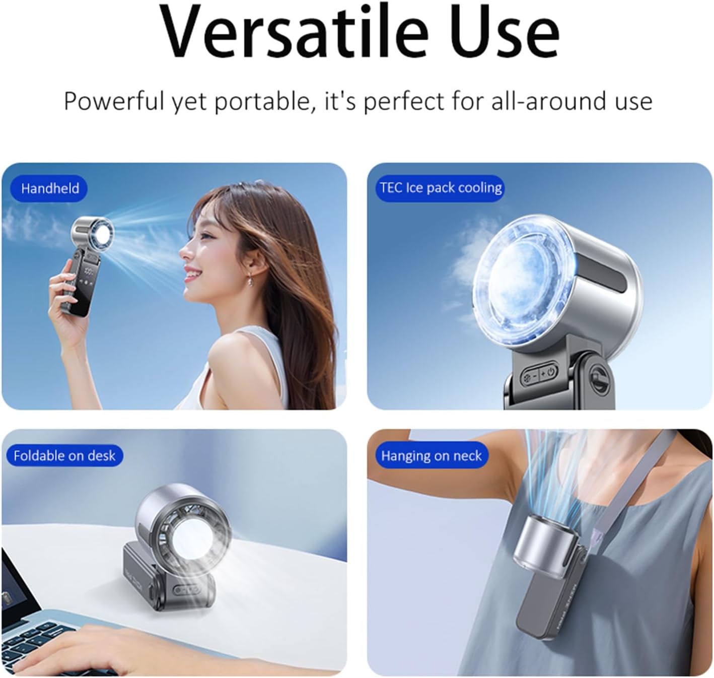 Portable Handheld Fan, Rechargeable Battery Powered with High-Speed Turbo for Strong Wind & Rapid Cooling, Aesthetic Design Hand Fan