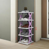 5-tier Vertical Shoe Rack Foldable, Corner Shelf for Narrow Space,Purple