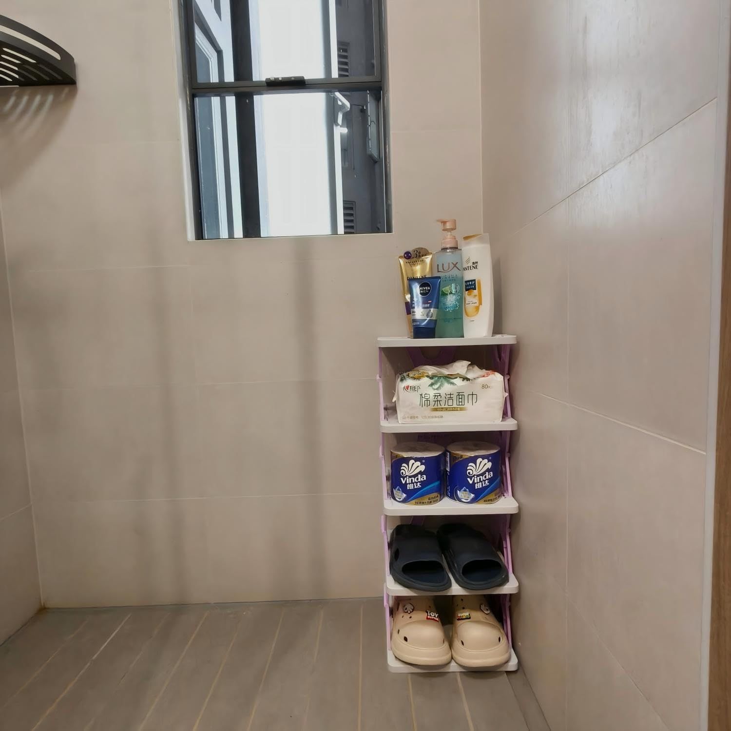 5-tier Vertical Shoe Rack Foldable, Corner Shelf for Narrow Space,Purple