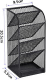Modern Metal Mesh Pencil Holder, 5-Compartment Desk Organiser, Black Angled Pen Holder