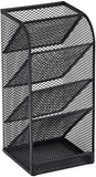 Modern Metal Mesh Pencil Holder, 5-Compartment Desk Organiser, Black Angled Pen Holder