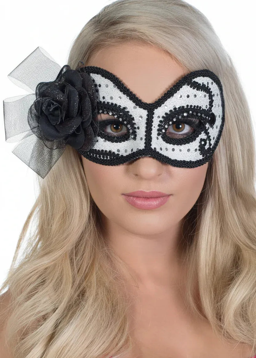 Glittering Senorita Silver and White Masquerade Mask