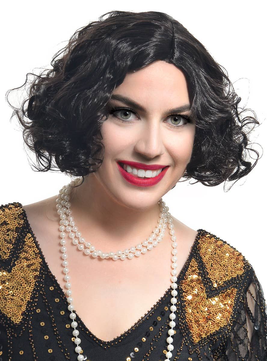 Short Curly Black 1920s Flapper Womens Costume Wig