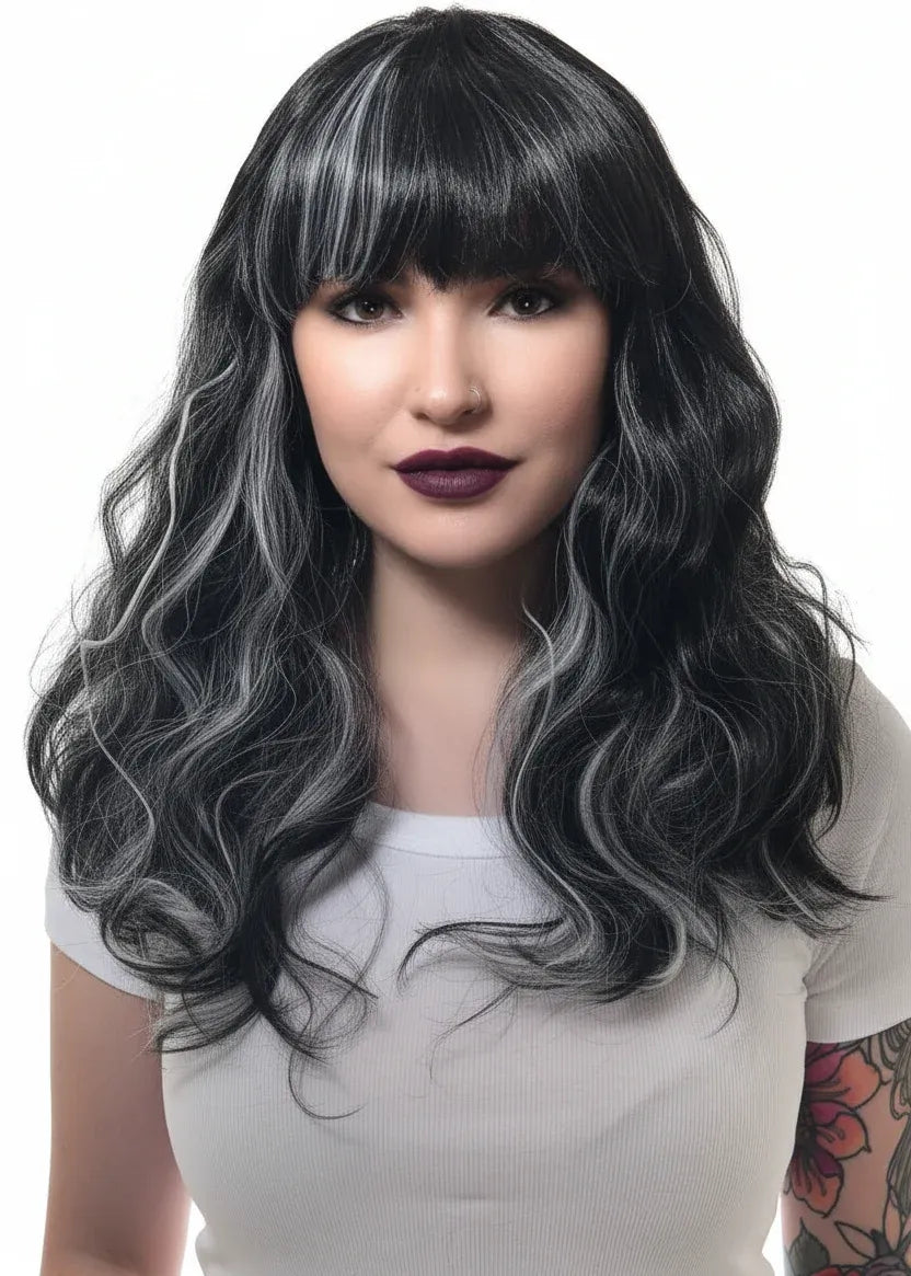 Gothic Black and White Womens Halloween Costume Wig