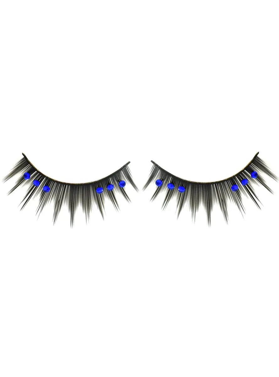 Spiked Black False Eyelashes with Blue Rhinestones