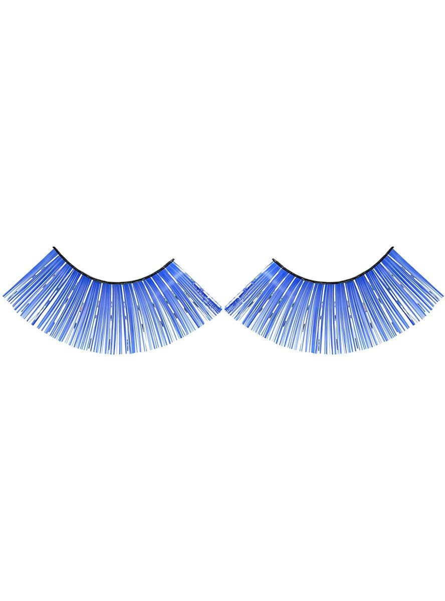 Long Blue False Eyelashes with Silver Tinsel