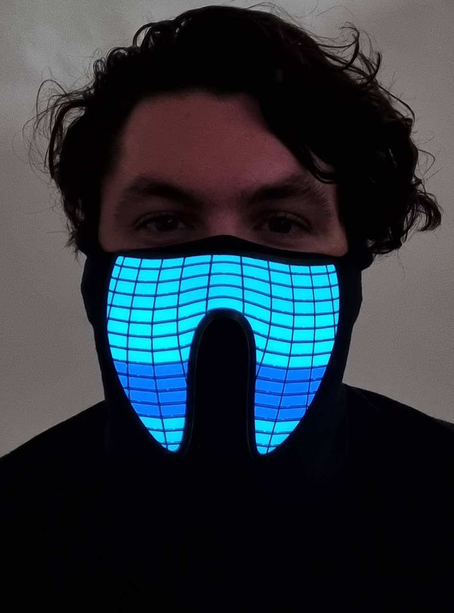 Purple and Teal Wave Sound Activated Light Up Pattern Mask