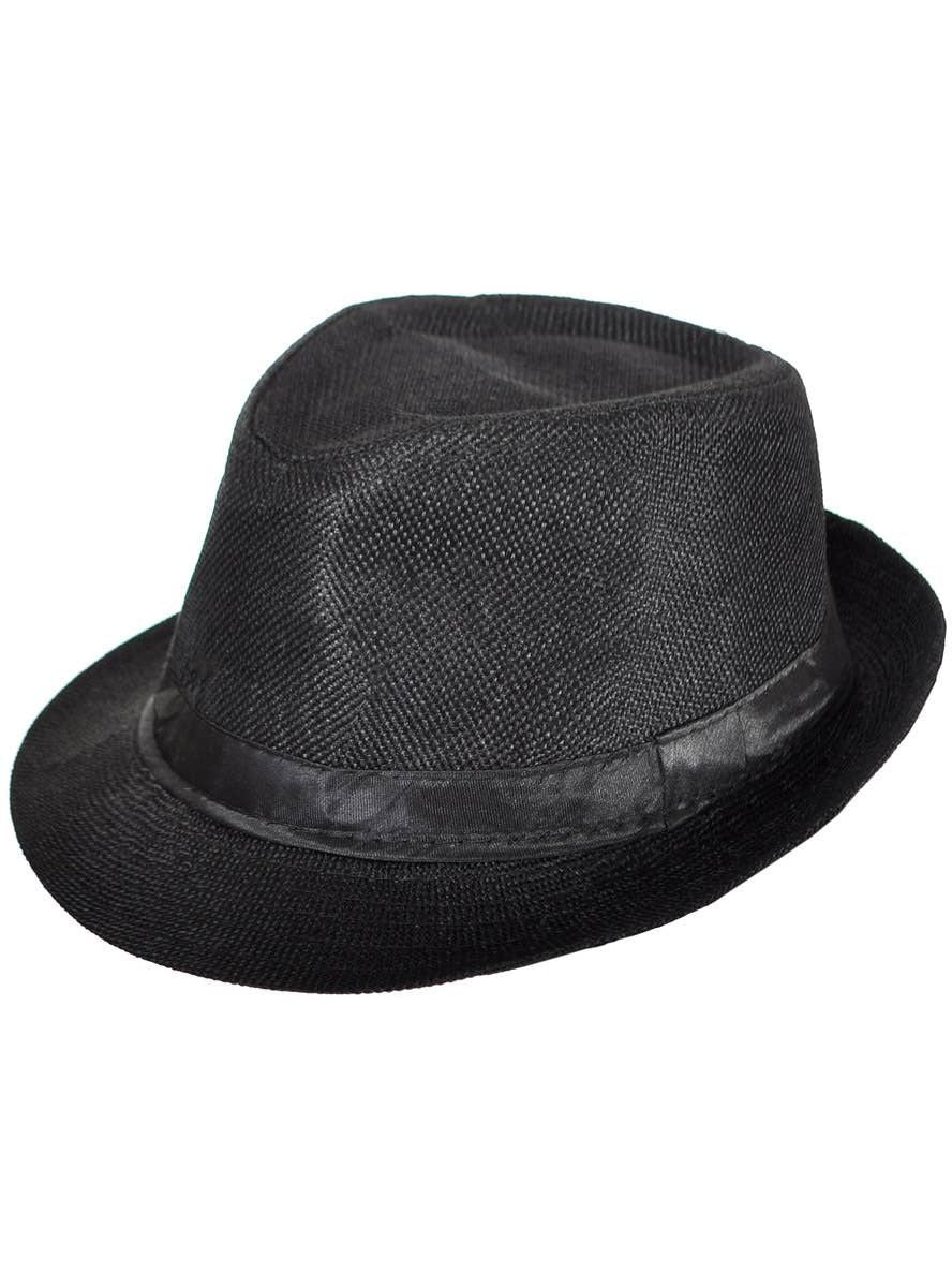 Woven Black Canvas 20s Gangster Fedora Costume Hat