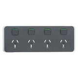Clipsal Iconic Quad Power Point Skin Horizontal Mount, 250V, 10A, Clip-On | Anthracite | 3015/4C-AN