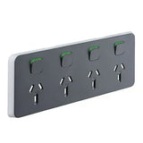 Clipsal Iconic Quad Power Point Skin Horizontal Mount, 250V, 10A, Clip-On | Anthracite | 3015/4C-AN