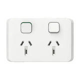 Clipsal Iconic Double Power Point Skin Horizontal Mount, 250V, 10A, Clip-On | Vivid White 3025C-VW