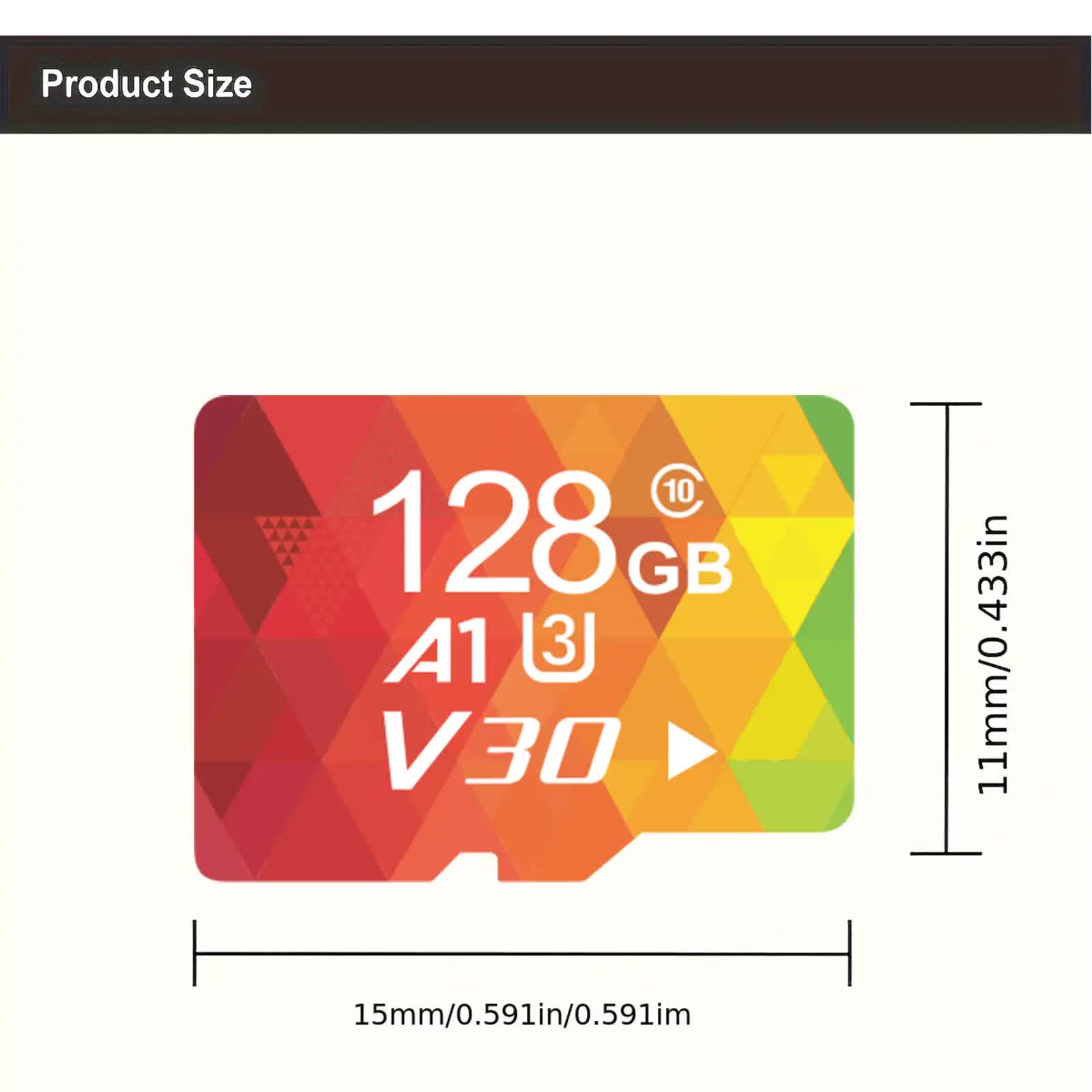 2PCS 128G Memory Cards, U3 A1 Class 10, Up To 100MB/s, Micro SD TF For Security Monitor/Full HD Video Recording/Tablet/Phone/ Surveillance Camera/Dash Camera/Car Speaker/Game Console