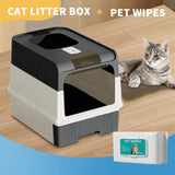 Huge Cat Litter Box Bundle with Free 80 Pet Wipes & Scoop, Drawer Type Enclosed Potty, Anti-Splashing Cat Toilet Kit for Big Cats