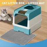 Huge Cat Litter Box Bundle with Free Litter Mat & Scoop,Drawer Type Enclosed Potty, Anti-Splashing Cat Toilet Cleaning Kit for Big Cats