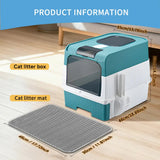 Huge Cat Litter Box Bundle with Free Litter Mat & Scoop,Drawer Type Enclosed Potty, Anti-Splashing Cat Toilet Cleaning Kit for Big Cats