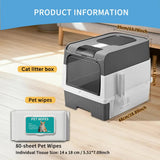 Huge Cat Litter Box Bundle with Free 80 Pet Wipes & Scoop, Drawer Type Enclosed Potty, Anti-Splashing Cat Toilet Kit for Big Cats