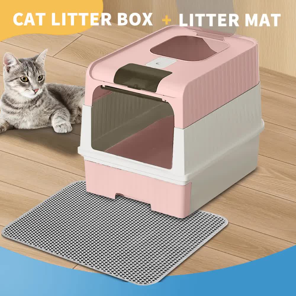 Huge Cat Litter Box Bundle with Free Litter Mat & Scoop,Drawer Type Enclosed Potty, Anti-Splashing Cat Toilet Cleaning Kit for Big Cats