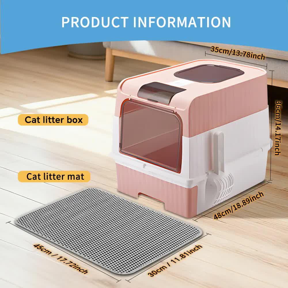 Huge Cat Litter Box Bundle with Free Litter Mat & Scoop,Drawer Type Enclosed Potty, Anti-Splashing Cat Toilet Cleaning Kit for Big Cats