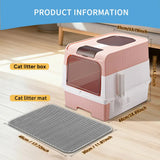 Huge Cat Litter Box Bundle with Free Litter Mat & Scoop,Drawer Type Enclosed Potty, Anti-Splashing Cat Toilet Cleaning Kit for Big Cats