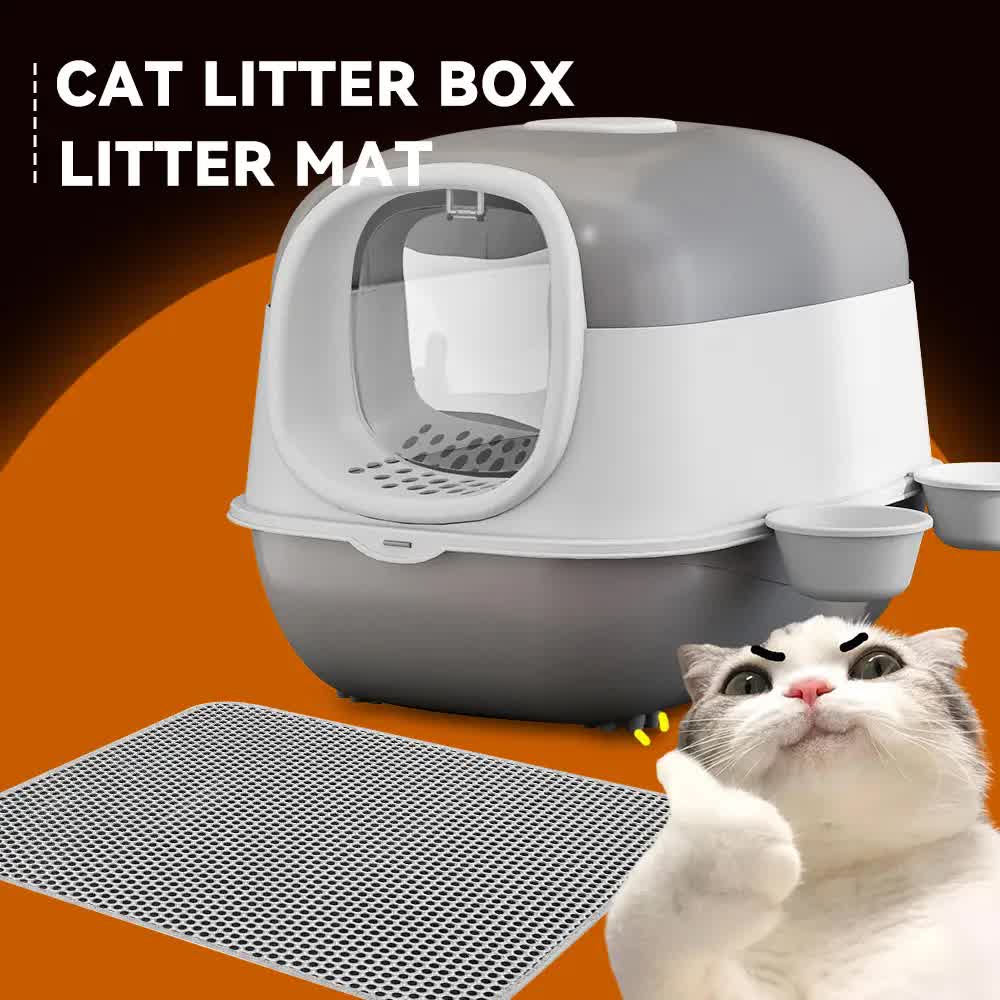 Large Cat Litter Box Set with Free Litter Mat & Scoop, Enclosed Front Entry Anti-Splashing Anti-Tracking Cat Toilet, Deodorant Cat Potty for Big Cats