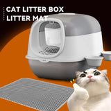 Large Cat Litter Box Set with Free Litter Mat & Scoop, Enclosed Front Entry Anti-Splashing Anti-Tracking Cat Toilet, Deodorant Cat Potty for Big Cats