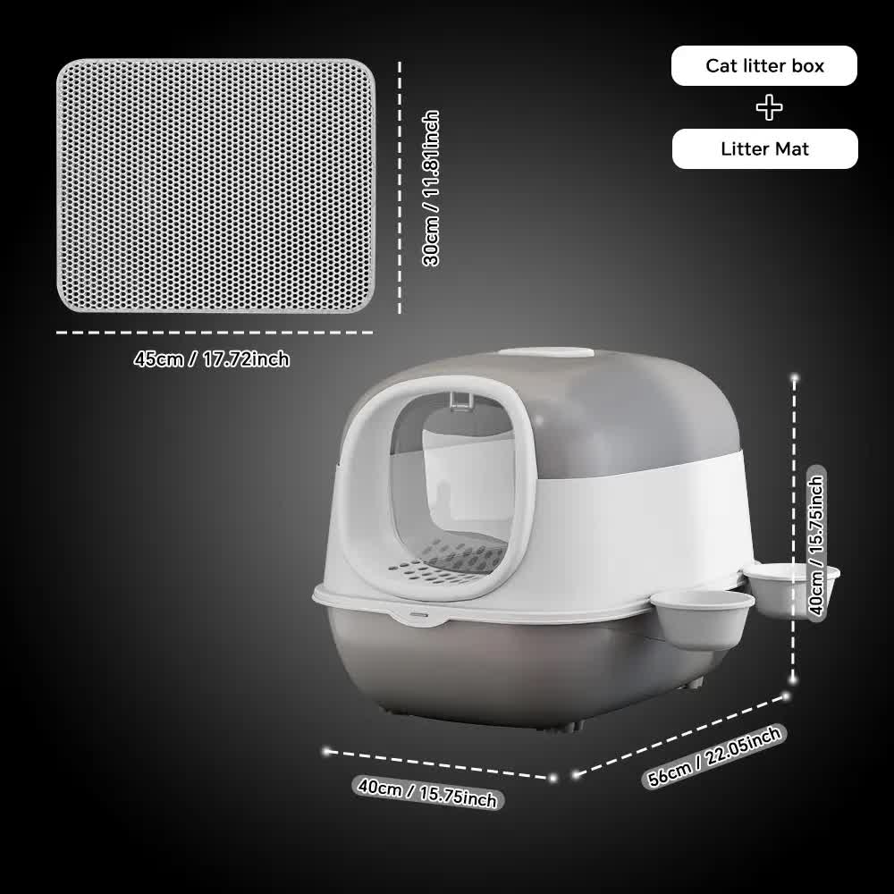 Large Cat Litter Box Set with Free Litter Mat & Scoop, Enclosed Front Entry Anti-Splashing Anti-Tracking Cat Toilet, Deodorant Cat Potty for Big Cats